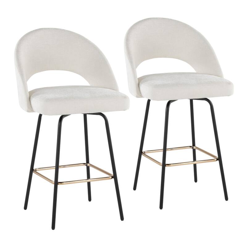 Porch & Den Vika Upholstered 26" Counter Stool with Metal Legs & Square Footrest (Set of 2) - Cream Fabric