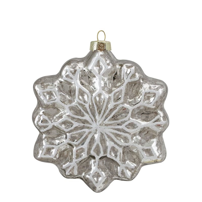 4ct Red and Silver Glass Snowflake Hanging Christmas Decorations 3.75-Inch (100mm) - 3.75"