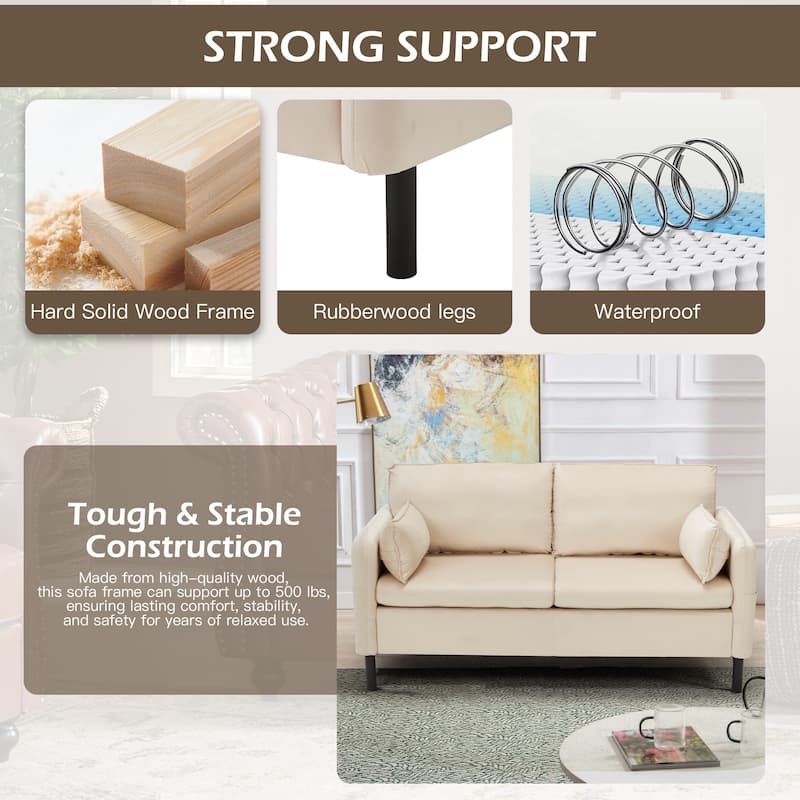 Modern double sofa for small spaces with storage, 2 soft cushions