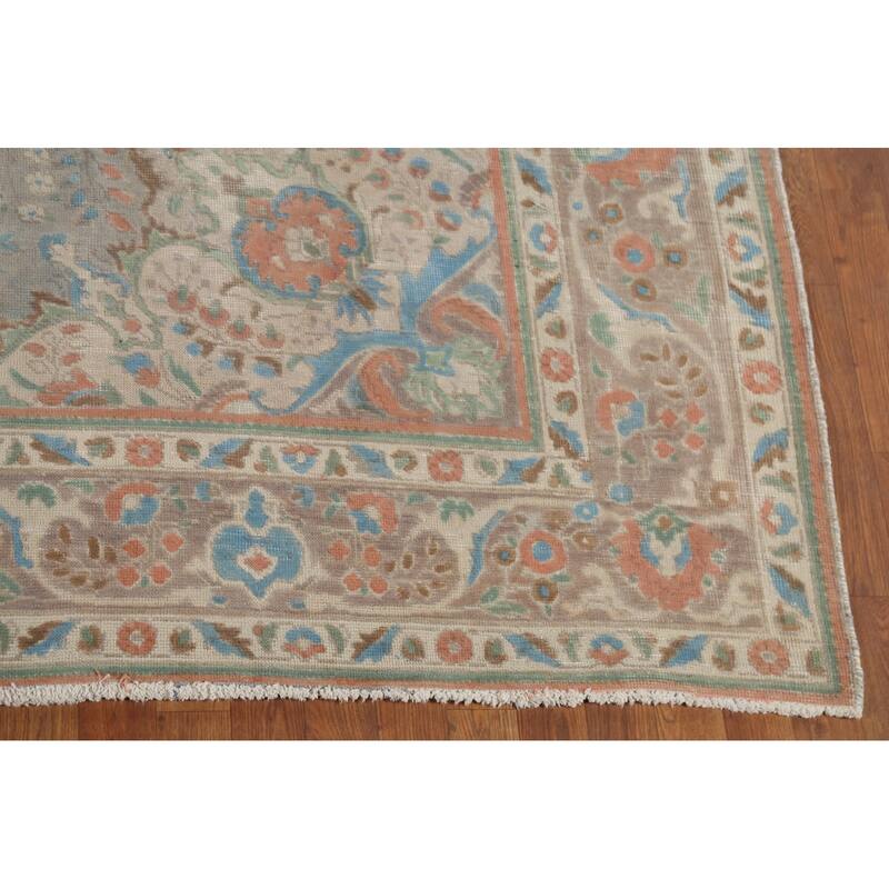 Floral Gray Tabriz Persian Antique Area Rug Handmade Wool Carpet - 8'2"x 11'1"