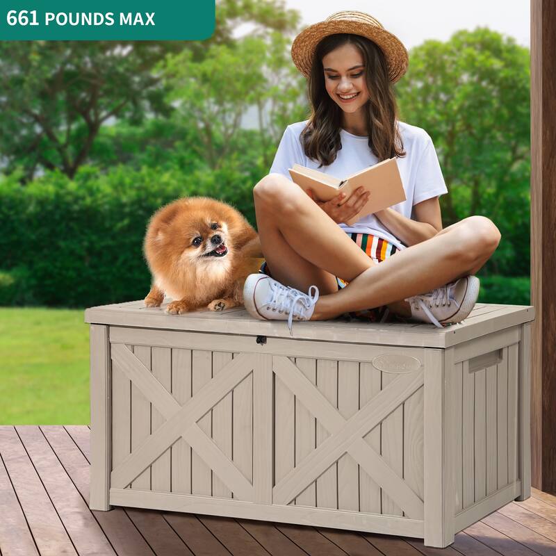 120 Gallons Water Resistant Resin Lockable Deck Box - Grey