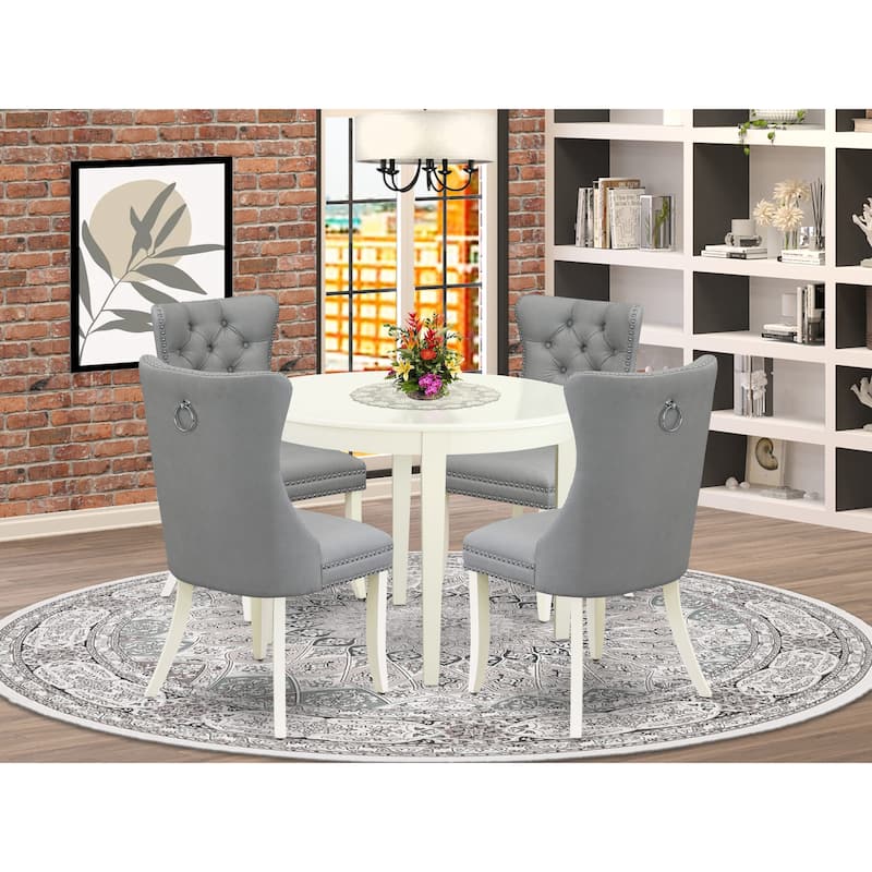 East West Furniture Kitchen Set Includes a Round Dining Table and Parson Chairs, Linen White (Pieces Options) - BODA5-WHI-27