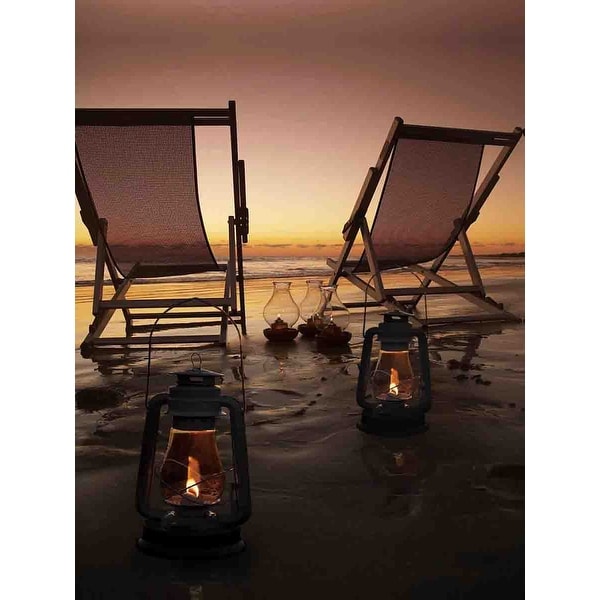 LED Lighted Sunset Beach Relaxation with Lanterns Canvas Wall Art 15.75" x 11.75"