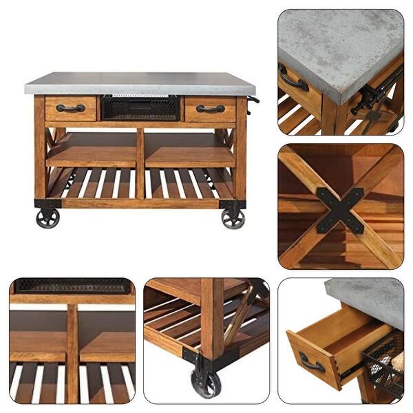 Oak Rigger Cart 3 Drawers bar cart Oak pantry cabinet Solid Wood rolling carts - Bed ...