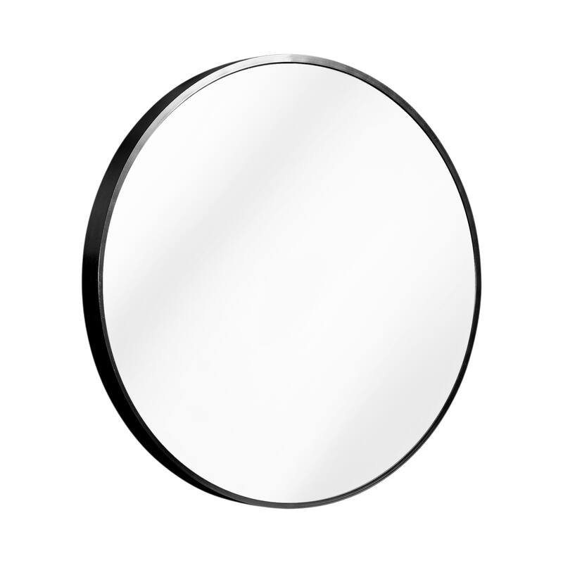 HomeRoots 27" Black Aluminum Round Framed Accent Mirror - 27.30 in. x 27.30 in. x 1.10 in.