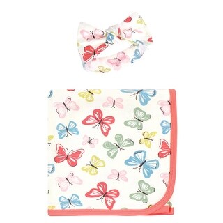 Touched by Nature Baby Girl Organic Cotton Swaddle Blanket and Headband or Cap, Butterflies, One Size - Butterflies - One Size
