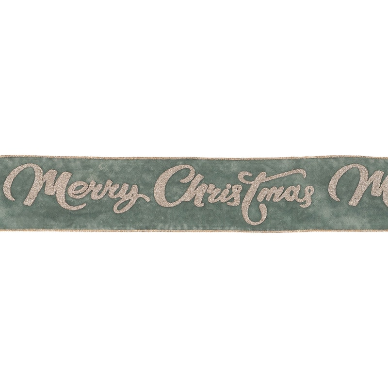 Wired Ribbon 4x5 Yds Glitter Merry Christmas Holiday Decor - 180” x 4”x 0.25” - Green-Gold