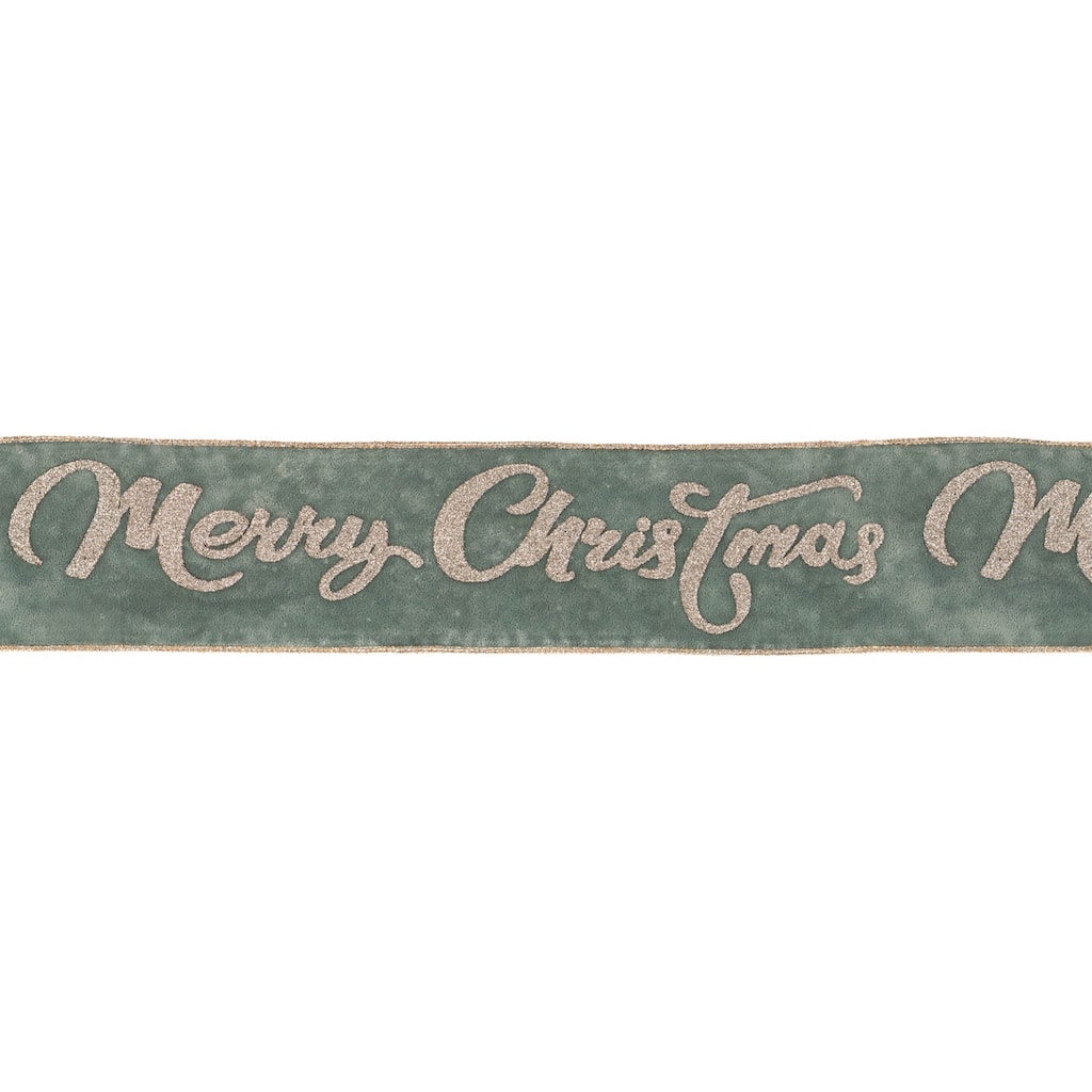 Glittered Merry Christmas Wired Ribbon 4" x 5 Yds. - N/A