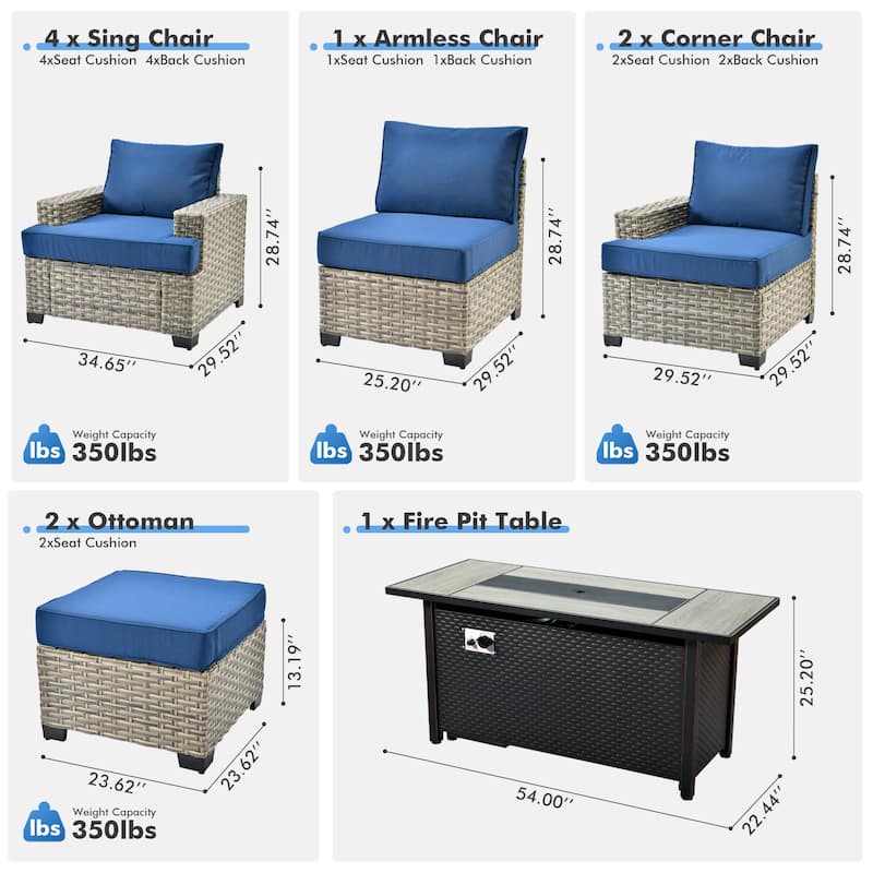 XIZZI 10-piece Outdoor Patio Furniture Sectional Set with Fire Table