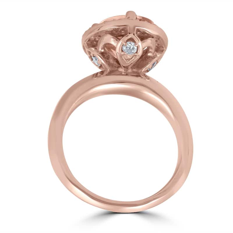 2 1/10ct Oval Morganite Halo Vintage Diamond Engagement Ring Rose Gold
