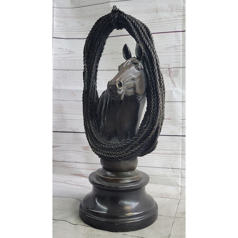 Equestrian Imitative Horse Lover Imitative Horses Bust Original Art Bronze Sculpture Statue Figure On Marble Base