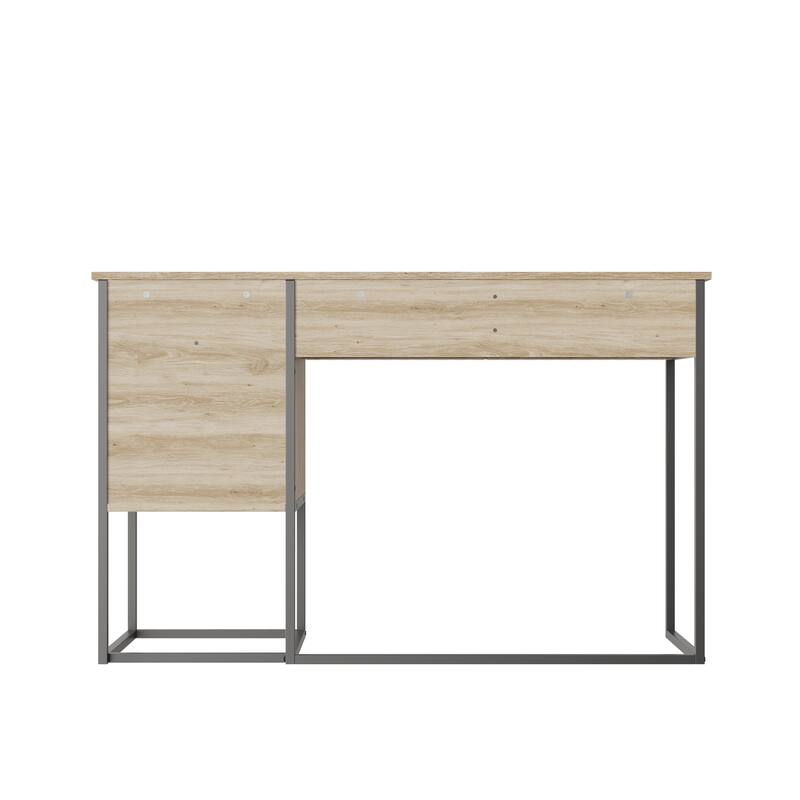 Fluted,Desk,Computer Desk,Dresser With Drawers / Storage - Natural+Black