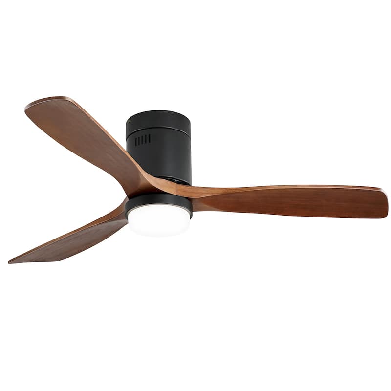 52 Inch Noiseless Flush Mount Ceiling Fan with Remote/Smart App Control,Dimmable Lights Optional,Reversible Motor - 52 Inch - Black and Walnut Wood Blades/With Lights