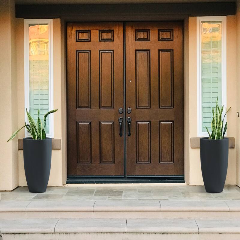 Kante 13.39 in. x 23.62 in. Round Charcoal Finish Lightweight Concrete and Fiberglass Indoor Outdoor (Set of 2)