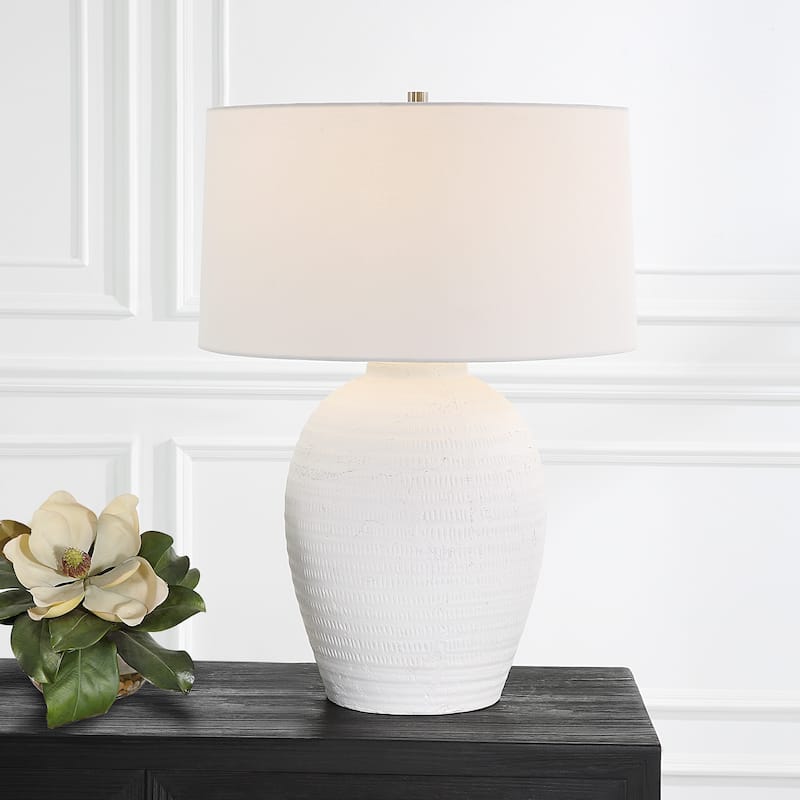 Uttermost Reyna Chalk White Table Lamp - 29"H, Shade 11"H x 20"Dia.