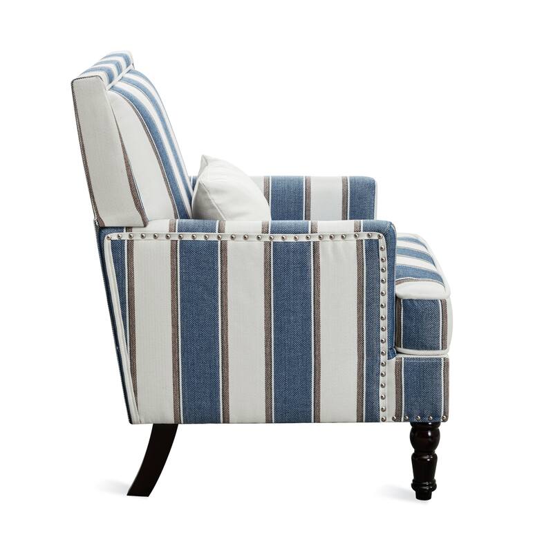 Modern Fabric Accent Chair with Upholstered Armrest Wooden Legs and Pillow for Living Room