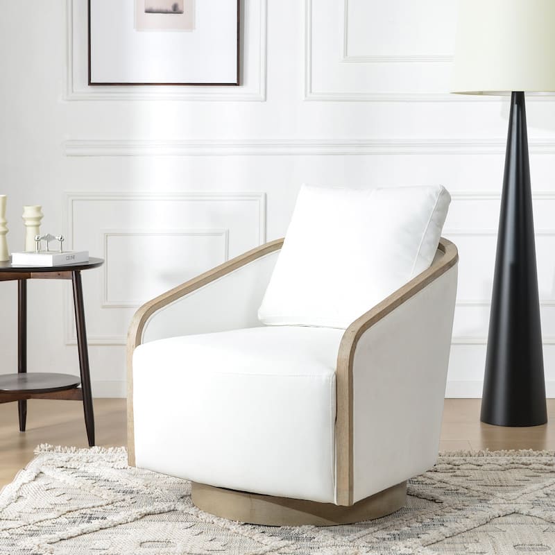 KINWELL 30" Wide Fabric Upholstered Swivel Barrel Chair, Accent Armchair for Living Room, Bedroom