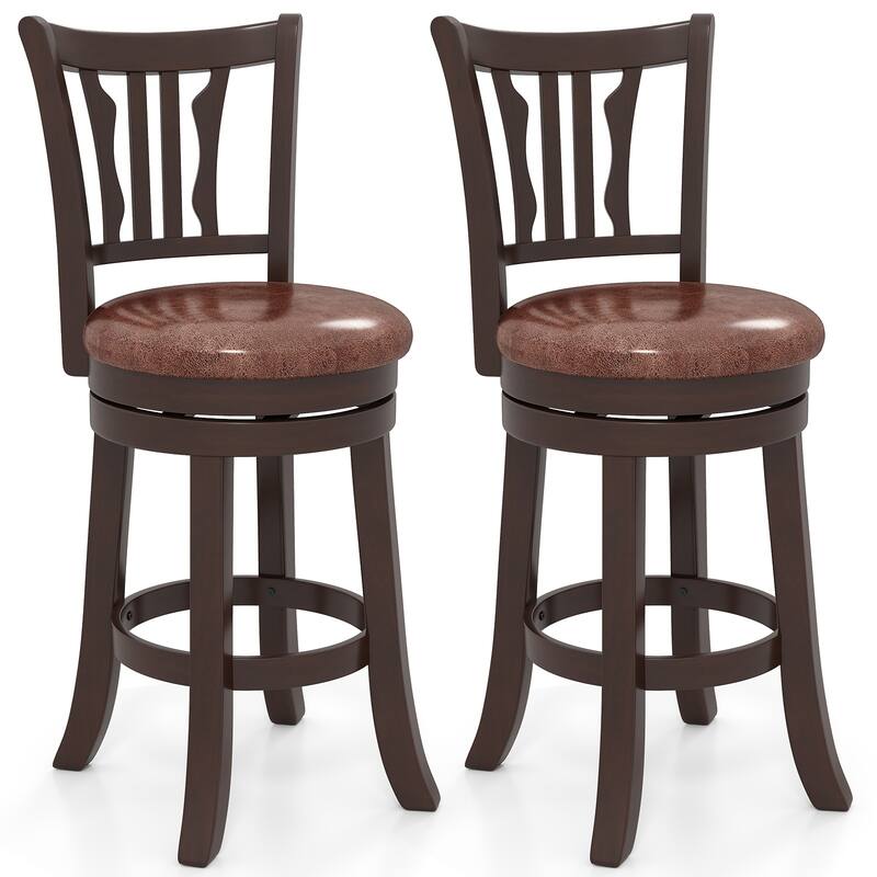 Gymax 26'' Counter Height Swivel Bar Stools Set of 2 w/Back & Faux - Counter Height - Cappuccino - Set of 2