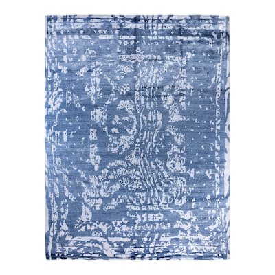 Modern One-of-a-Kind Hand-Knotted Area Rug, Blue - 9' 2" x 12' 0"