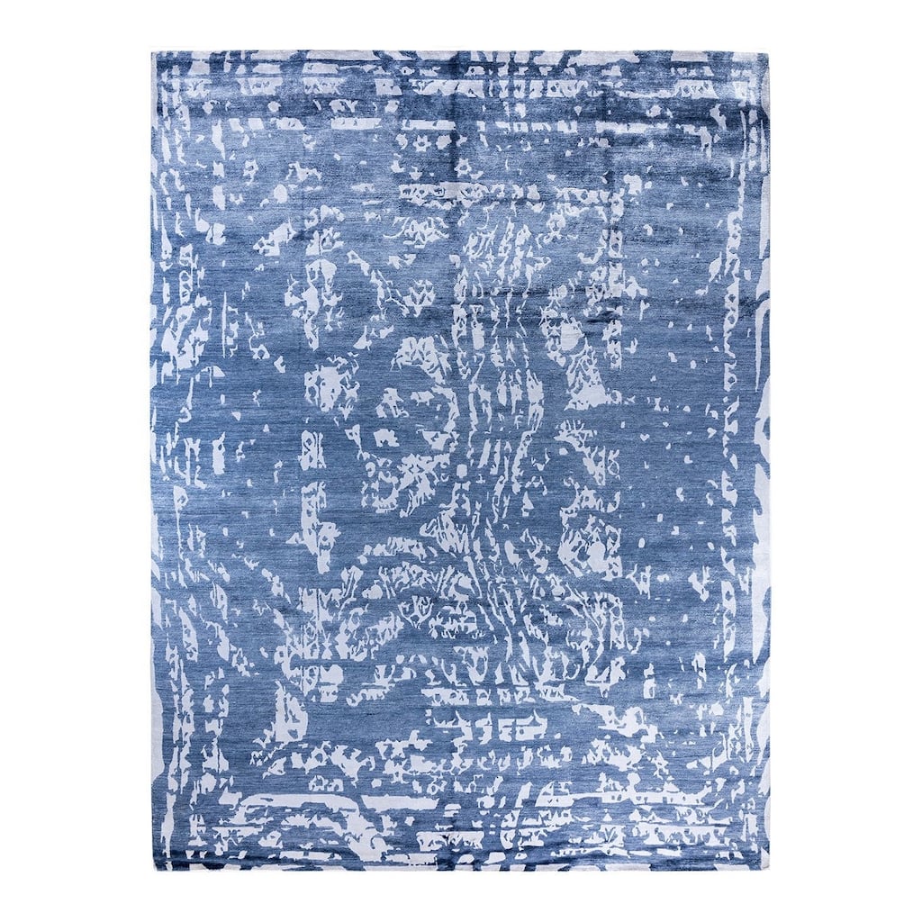 Modern One-of-a-Kind Hand-Knotted Area Rug, Blue - 9' 2" x 12' 0"