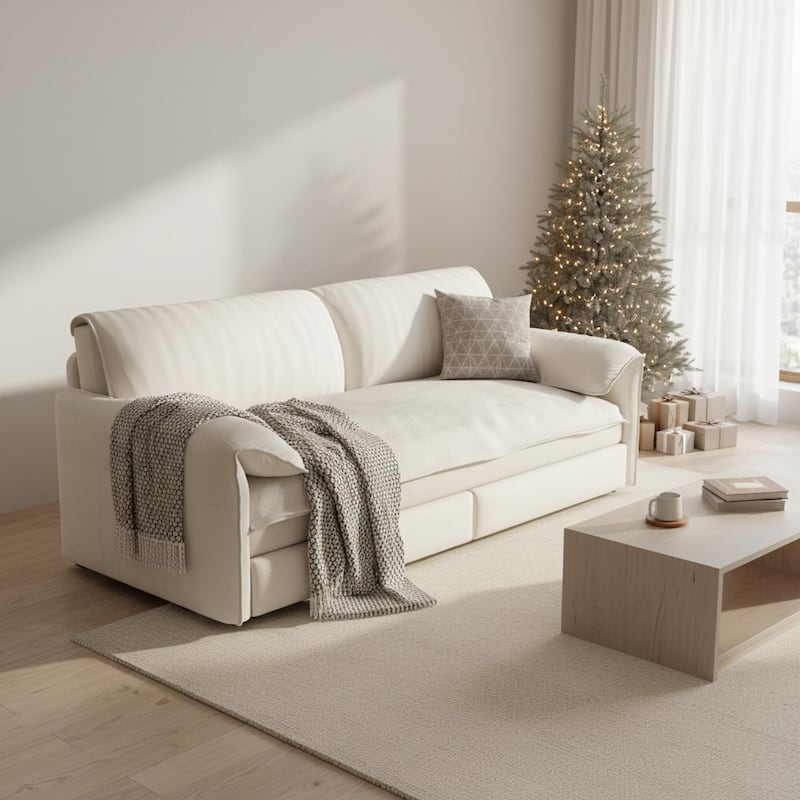 Homy Casa 66" Queen Pull-Out Sofa Bed with Storage, Velvet Loveseat - Beige