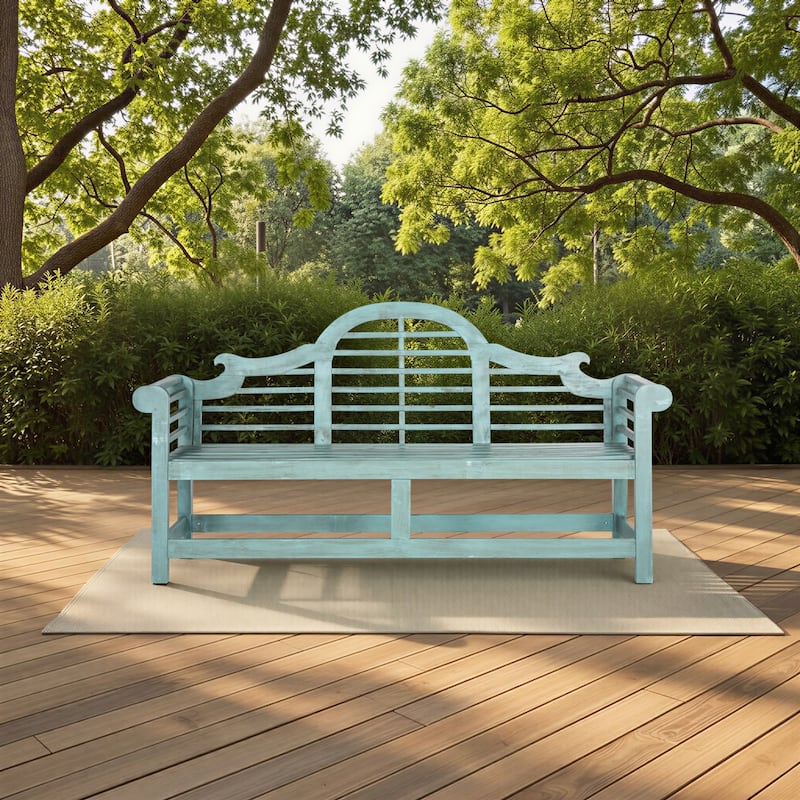 SAFAVIEH Outdoor Patio Furniture Hamida Acacia Wood Garden Bench - 77Wx23Dx41H - Beach House Blue