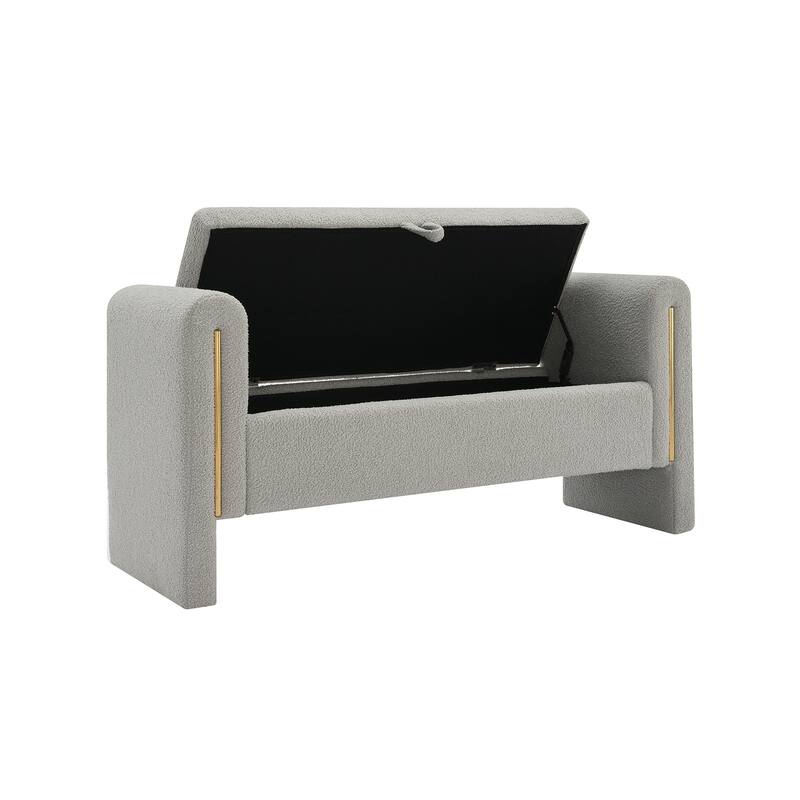 Modern Teddy Bed End Bench with Arms and Storage,Upholstered Large Foot Rest Stool, Comfy Window Vanity Bench