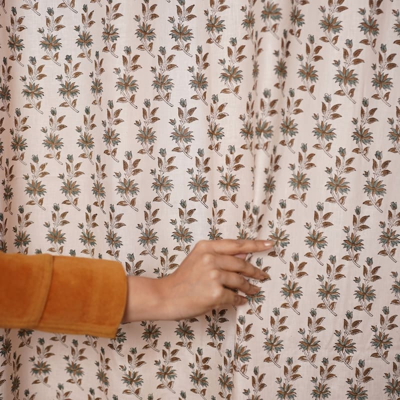 Fabdivine Handmade Block Print Floral Curtain Perfect for Room or Window Décor