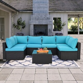7 Pieces Patio Furniture Sets,Luxury Outdoor All Weather PE Rattan Wicker Lawn Conversation Sets,Garden Sofa Set
