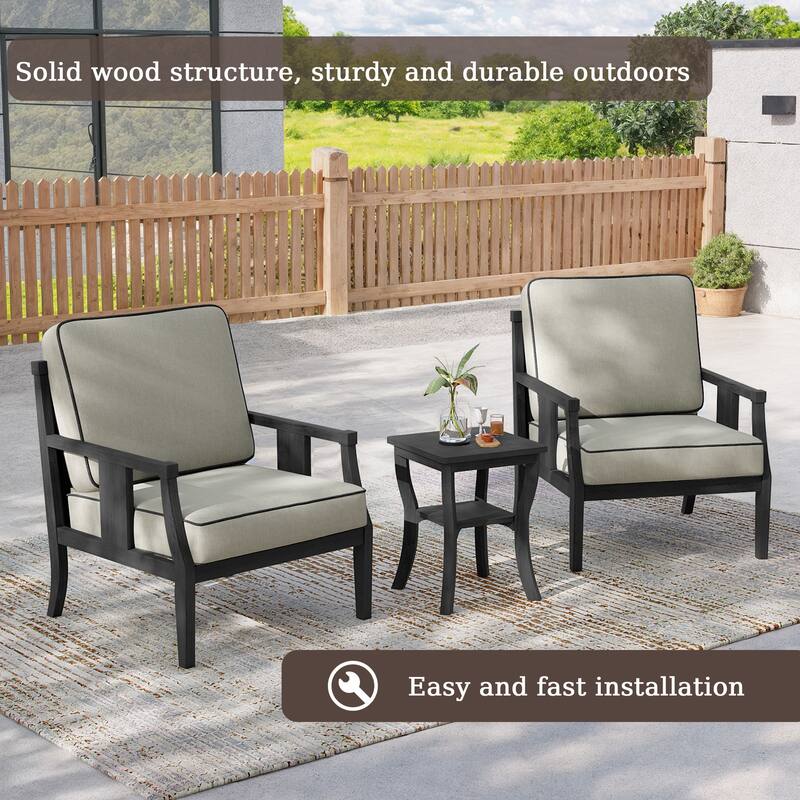 3-Piece Solid Teak Outdoor Patio Furniture Set Armchairs & Storage Table