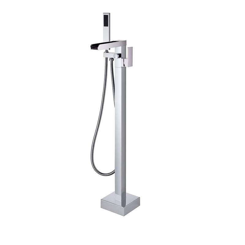 Vanityfair Floor Mount Freestanding Waterfall Bathtub Faucet Tub Filler with Hand Shower - Chrome