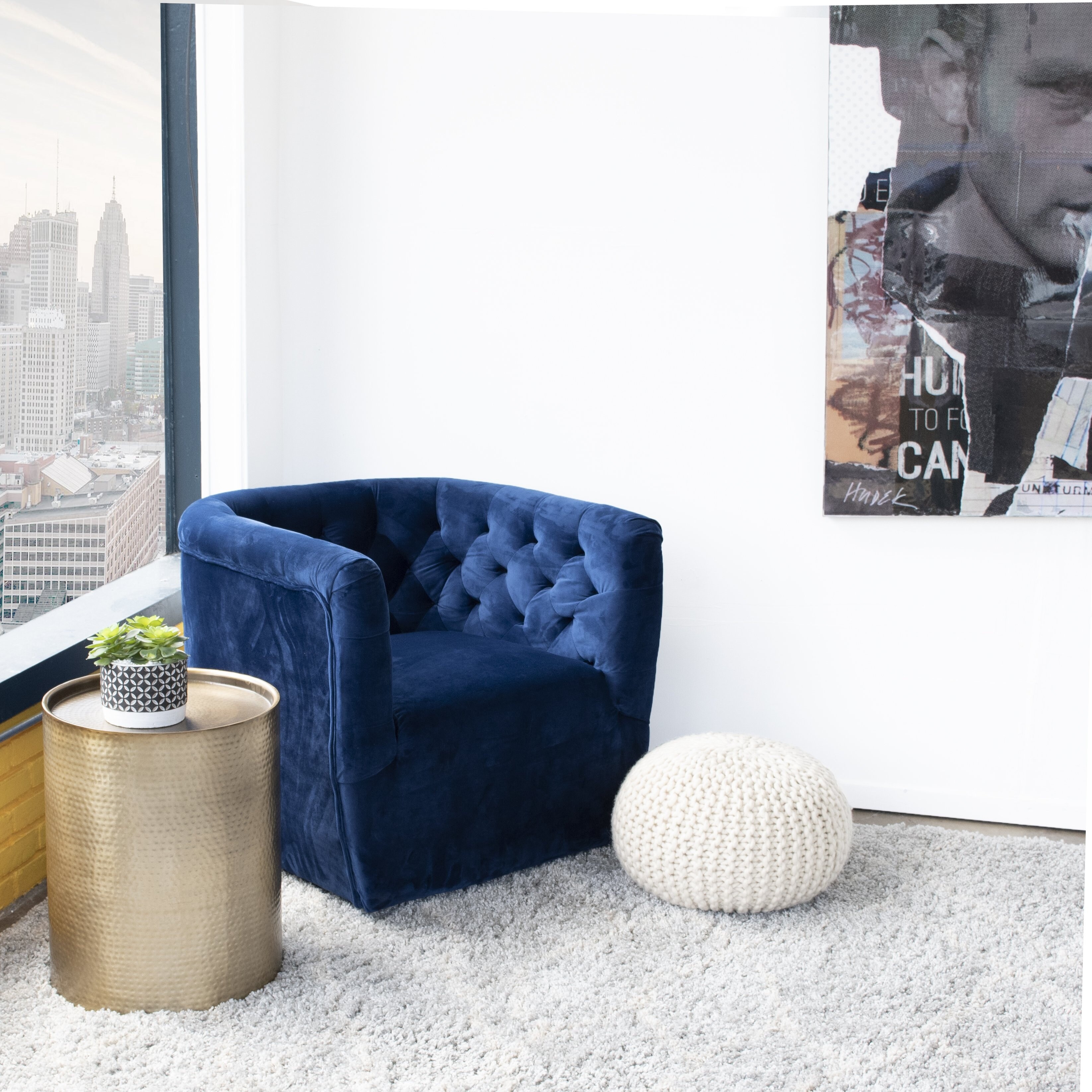 blue swivel chair living room