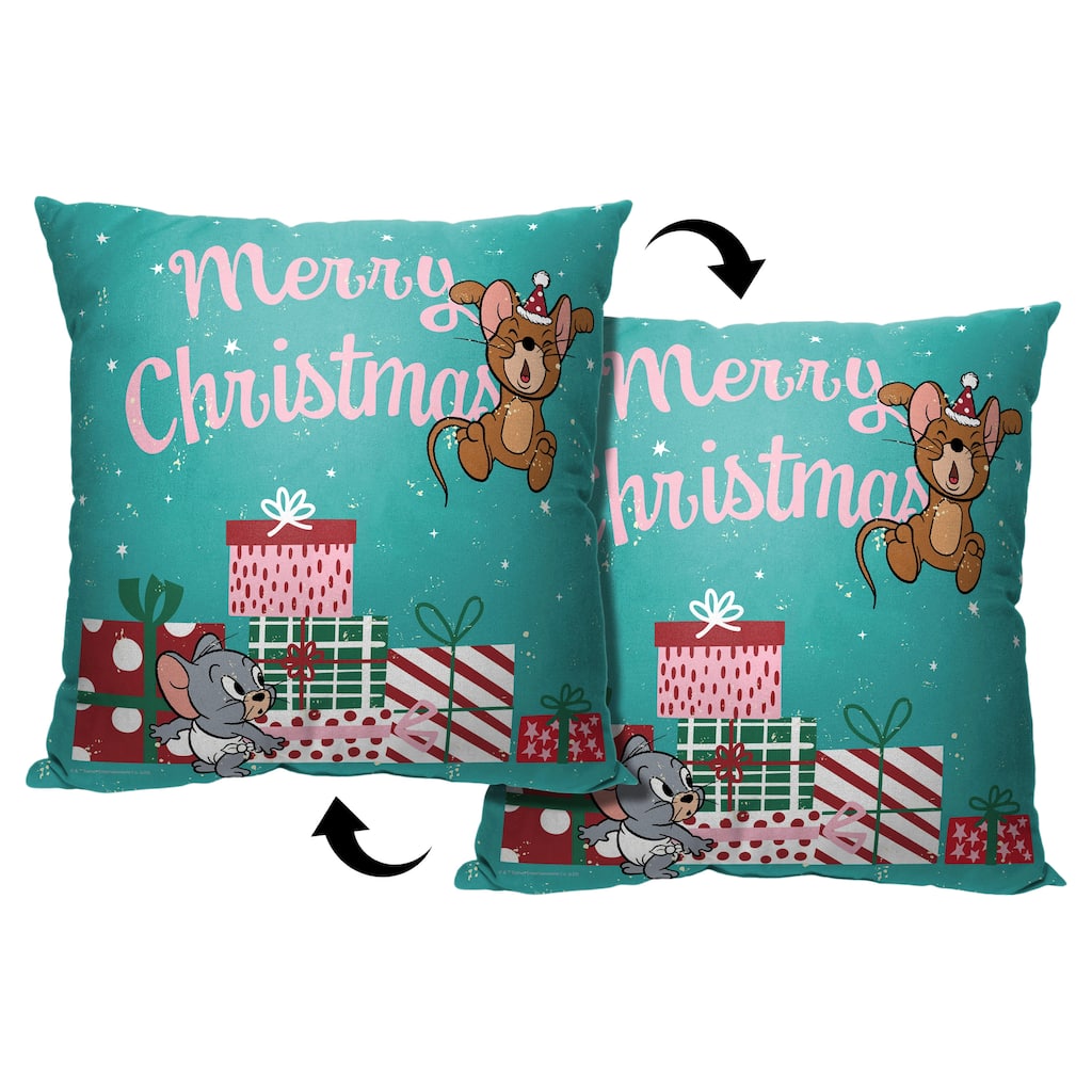 Warner Brothers Tom And Jerry Christmas Time 18 Inch Throw Pillow