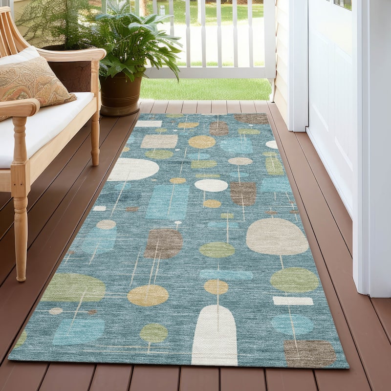 Machine Washable Indoor/ Outdoor Contemporary Fun Chantille Rug - Teal - 2'3" x 7'6"