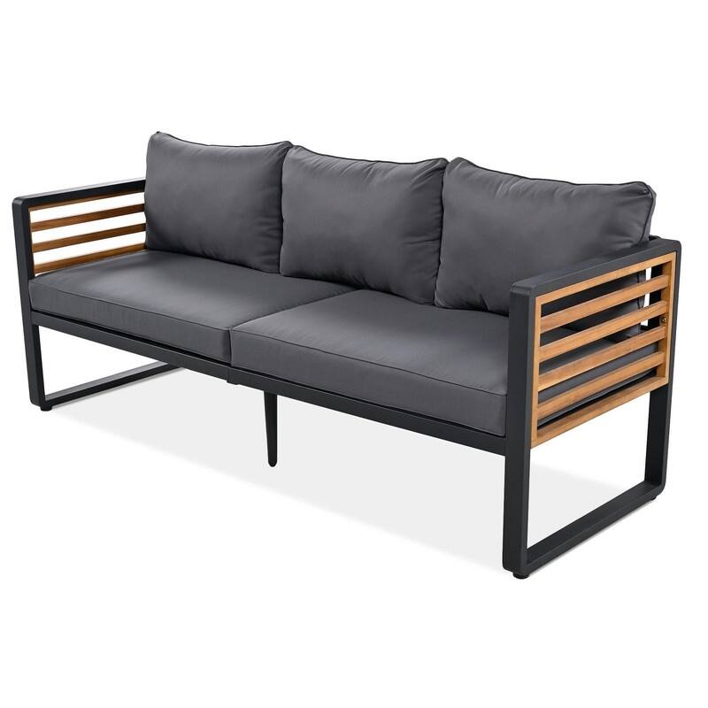 5-Person Outdoor Conversation Set with Removable Cushions and Stylish Metal Frame and Acacia Wood