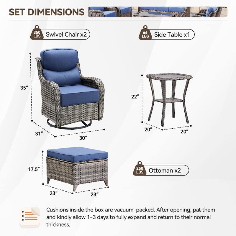 Outdoor Patio Sofa Swivel Chair with 6-Inch Thick Cushions Set
