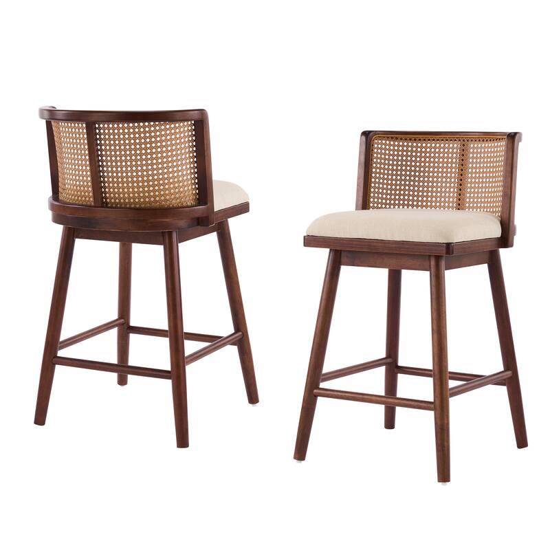 Roomfitters Talia Indoor Rubberwood Counter Stools with Rattan Back, Set of 2 - Set of 2