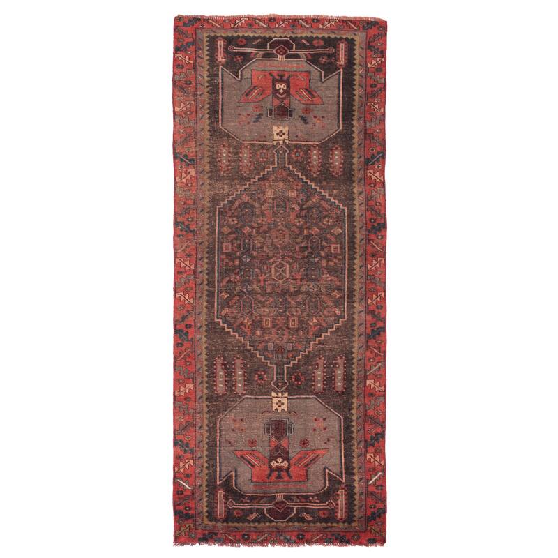 ECARPETGALLERY Hand-knotted Melis Vintage Black, Red Wool Rug - 3'9 x 9'1