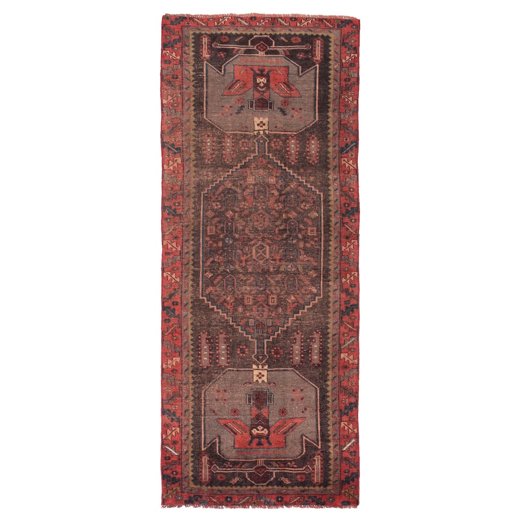ECARPETGALLERY Hand-knotted Melis Vintage Black, Red Wool Rug - 3'9 x 9'1