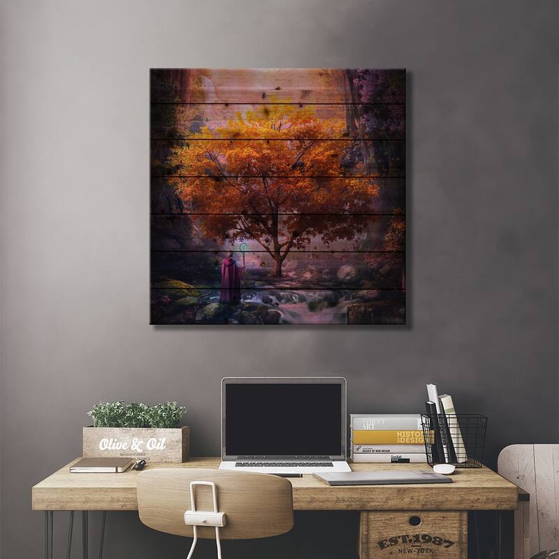 Woodland Realm Print On Wood by Cameron Gray - Multi-Color