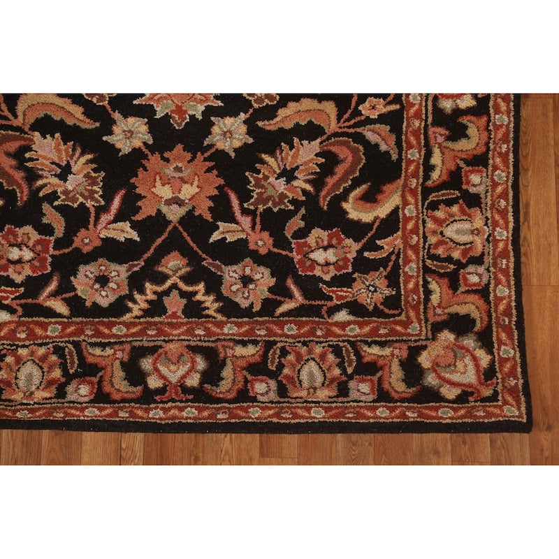 Black Floral Agra Oriental Wool Area Rug Hand-tufted Foyer Carpet - 5'2" x 7'10"