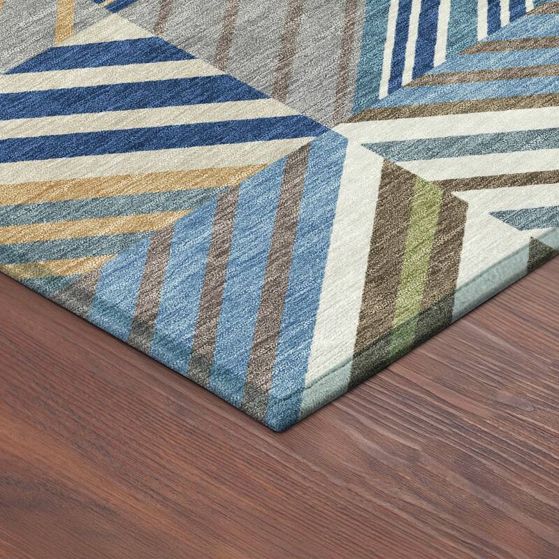 Machine Washable Indoor/ Outdoor Geo Mosaic Chantille Rug