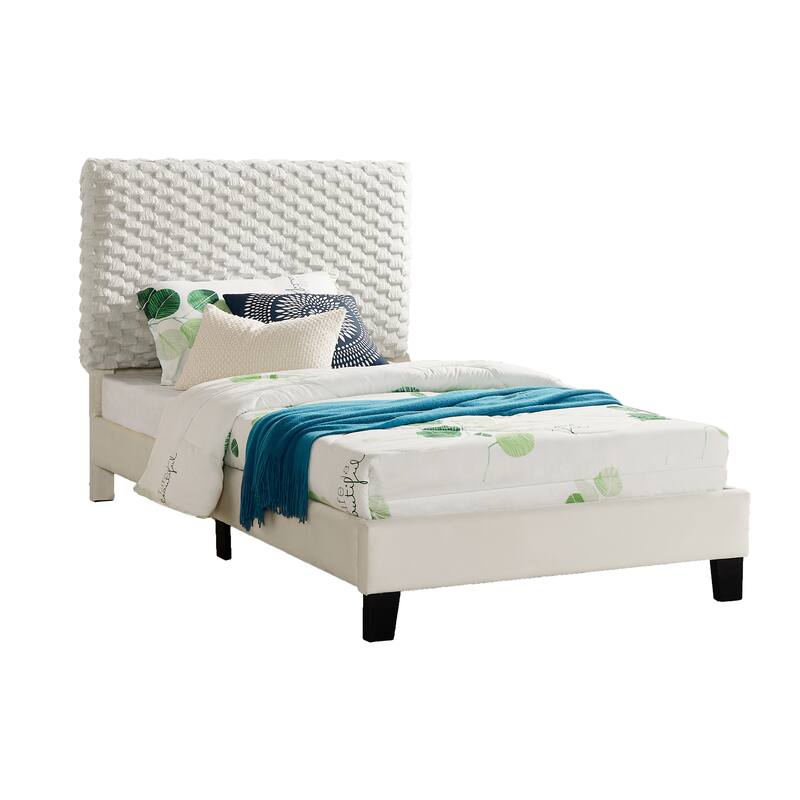 Twin Size Platform Bed with Adjustable Headboard And withe Dove Luxury Fabric