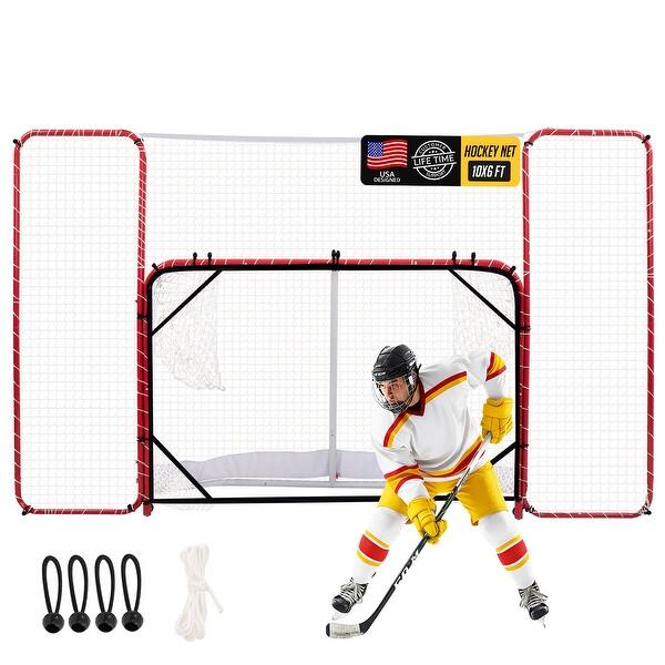 slide 2 of 7, Zealfeel 10 x 6 ft Hockey Net with Backstop: Heavy-Duty Steel Frame Training Goal & Target Nets - 10 x 6 ft 10 x 6 ft - ‎Black & Red