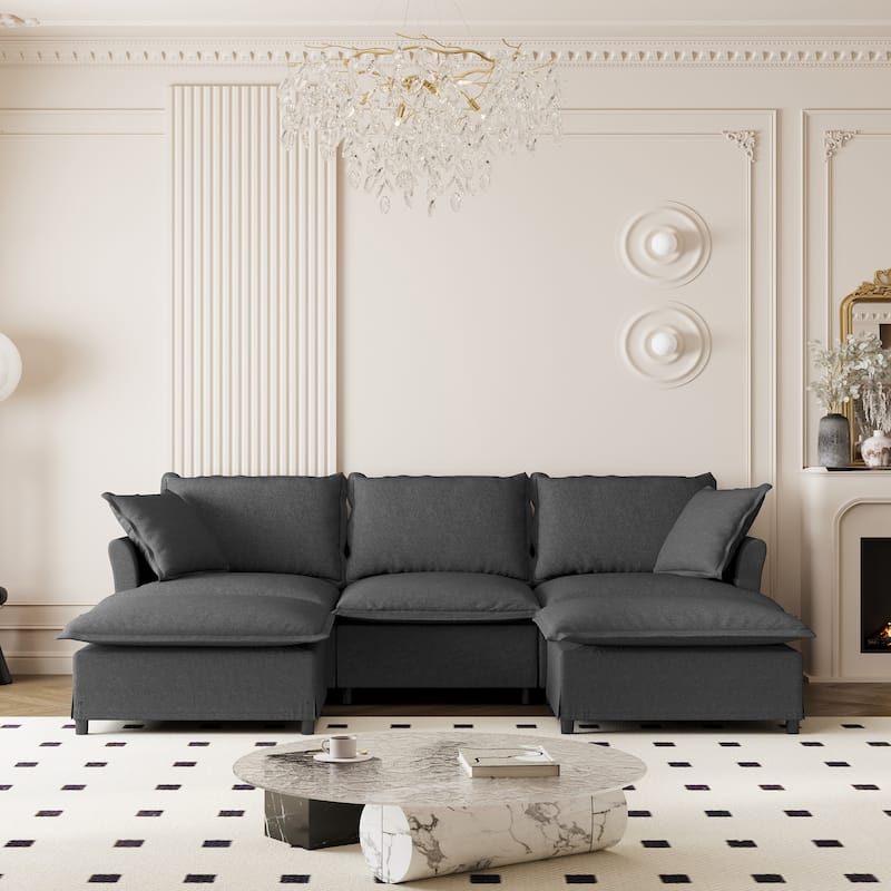Chenille Sectional Sofa,Modular Cloud Sleeper Couch Set with Pillows