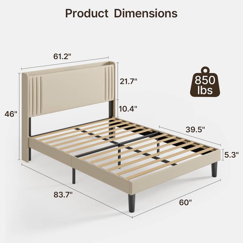 Queen/ Full Vertical Channels Upholstered Bed with Wingback Headboard