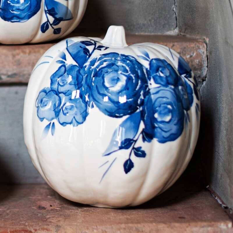 viva by VIETRI Blue Camellia Tall Figural Pumpkin