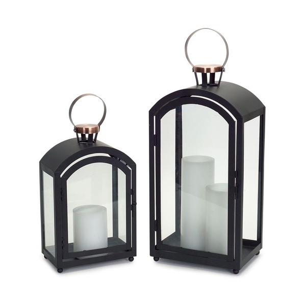 Set of 2 Jet Black Contemporary Decorative Metal Candle Lantern 20” - N/A