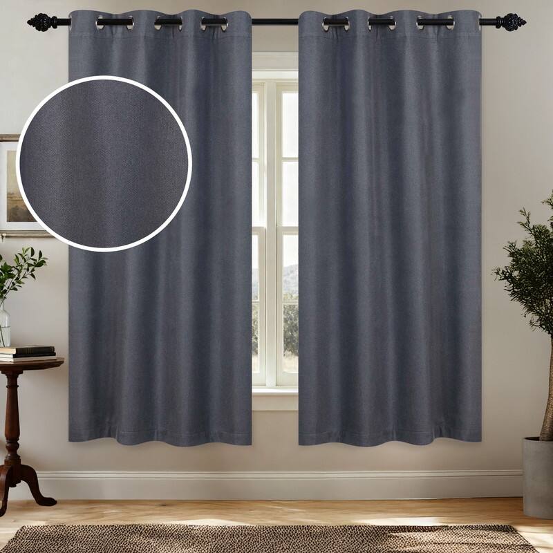 Superior Nyan 100% Blackout Grommet Curtains, Set of 2 Panels - 52" x63" - Charcoal