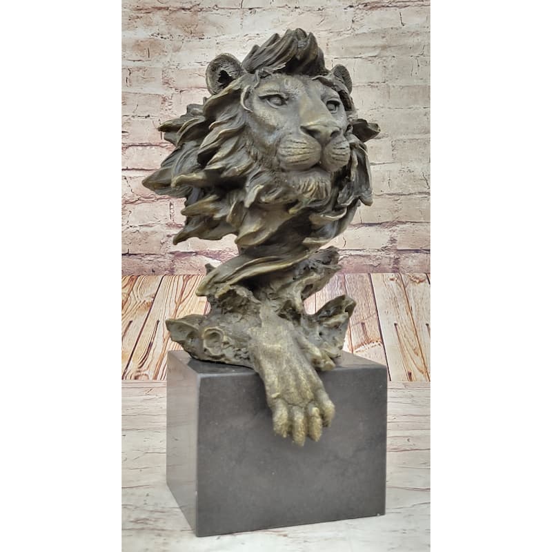 Hand Made African Lion Bust Museum Quality Bronze Sculpture By Barye Figurine